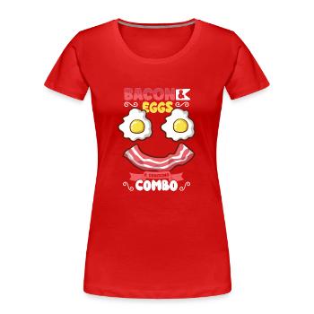 Lustige Brustfast Menü Speck Start Den Morgen - Frauen Premium Bio T-Shirt - Rot - Vorne - Mia (176cm)