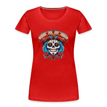 Tag der Toten La Calavera Catrina Blumen Hallowe - Frauen Premium Bio T-Shirt - Rot - Vorne - Mia (176cm)