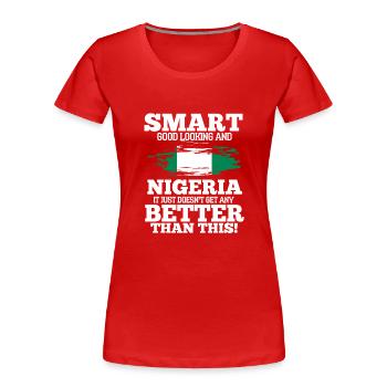 Nigeria - Frauen Premium Bio T-Shirt - Rot - Vorne - Mia (176cm)