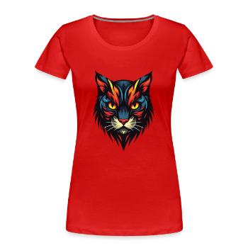 Katze Portrait - Frauen Premium Bio T-Shirt - Rot - Vorne - Mia (176cm)
