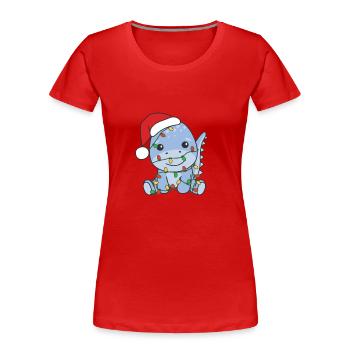Dino Weihnachten Winter Tiere Dino - Frauen Premium Bio T-Shirt - Rot - Vorne - Mia (176cm)