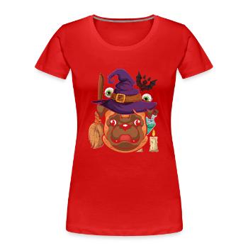 Chauve-souris Chapeau de sorcière Chien Cadeau Halloween Carlin - T-shirt bio Premium Femme - rouge - Devant - Mia (176cm)