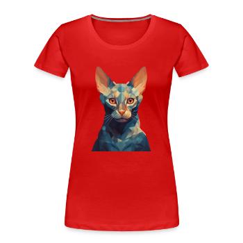 Cat - stylish, modern, abstract, artistic - Women's Premium Organic T-Shirt - red - Front - Mia (176cm)
