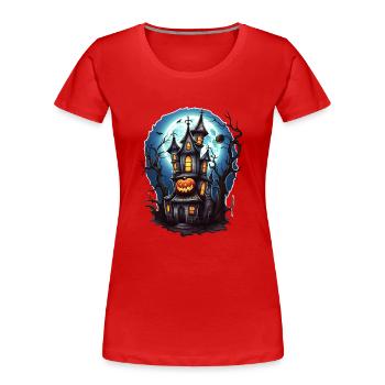 Halloween Spukhaus - Frauen Premium Bio T-Shirt - Rot - Vorne - Mia (176cm)