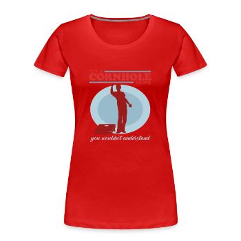 Cornhole Player Bean Bag Blind Hole Gift - T-shirt bio Premium Femme - rouge - Devant - Mia (176cm)