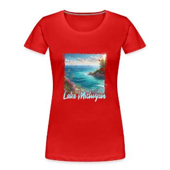 Lake Michigan - Frauen Premium Bio T-Shirt - Rot - Vorne - Mia (176cm)