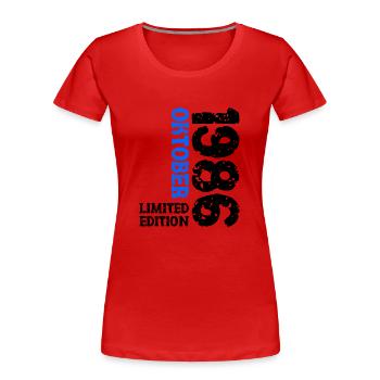 1986 Oktober Limited Edition 37. Geburtstag Deko - Frauen Premium Bio T-Shirt - Rot - Vorne - Mia (176cm)