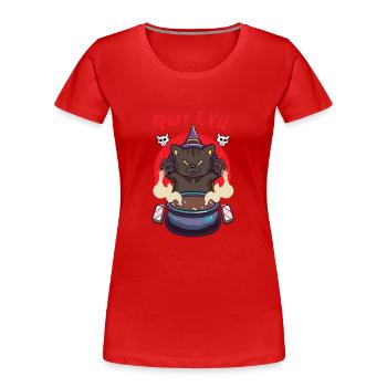 Katze Hexe Okkult Gothic Dunkel Satanisch - Frauen Premium Bio T-Shirt - Rot - Vorne - Mia (176cm)