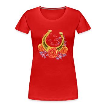Roses Équitation Cadeau Fleurs Fer à Cheval - T-shirt bio Premium Femme - rouge - Devant - Mia (176cm)