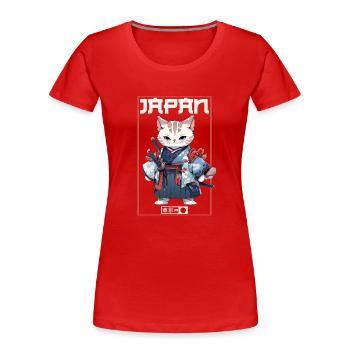 Asien Katze Japanischer Samurais Samurai - Frauen Premium Bio T-Shirt - Rot - Vorne - Mia (176cm)