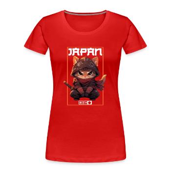 Asien Katze Japanischer Samurais Samurai - Frauen Premium Bio T-Shirt - Rot - Vorne - Mia (176cm)