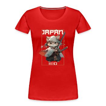 Asien Katze Japanischer Samurais Samurai - Frauen Premium Bio T-Shirt - Rot - Vorne - Mia (176cm)