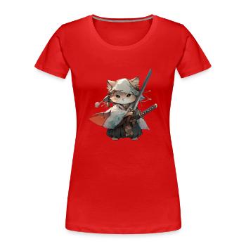 Asien Katze Japanischer Samurais Samurai - Frauen Premium Bio T-Shirt - Rot - Vorne - Mia (176cm)