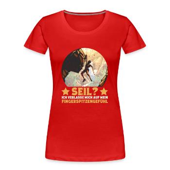 Boulderer Bouldern Klettern Freeclimbing - Frauen Premium Bio T-Shirt - Rot - Vorne - Mia (176cm)