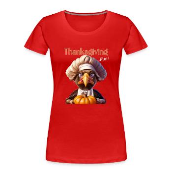 Tenue de Thanksgiving - Drôle d’automne Happy Turkey - T-shirt bio Premium Femme - rouge - Devant - Mia (176cm)