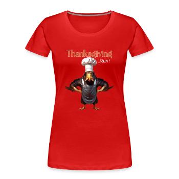 Tenue de Thanksgiving - Drôle d’automne Happy Turkey - T-shirt bio Premium Femme - rouge - Devant - Mia (176cm)
