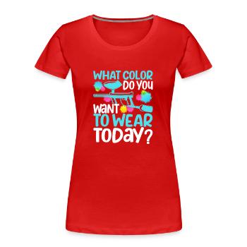 Quelle couleur voulez-vous porter aujourd’hui Équipe de paintball - T-shirt bio Premium Femme - rouge - Devant - Mia (176cm)