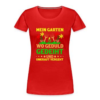 Gärtnerei Gartenliebhaber Schrebergarten Blumen - Frauen Premium Bio T-Shirt - Rot - Vorne - Mia (176cm)