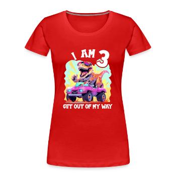 T-Rex conduit un camion monstre J’ai 3ème anniversaire - T-shirt bio Premium Femme - rouge - Devant - Mia (176cm)