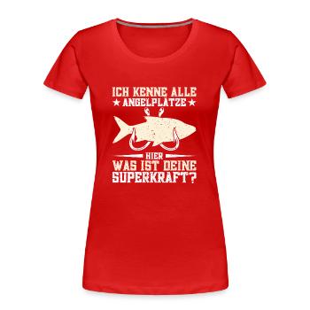 Angelrute Fischen Angeln Angelköder - Frauen Premium Bio T-Shirt - Rot - Vorne - Mia (176cm)