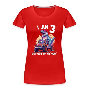 T-Rex conduit un camion monstre J’ai 3ème anniversaire - T-shirt bio Premium Femme - rouge - Devant - Mia (176cm)