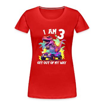 T-Rex conduit un camion monstre J’ai 3ème anniversaire - T-shirt bio Premium Femme - rouge - Devant - Mia (176cm)
