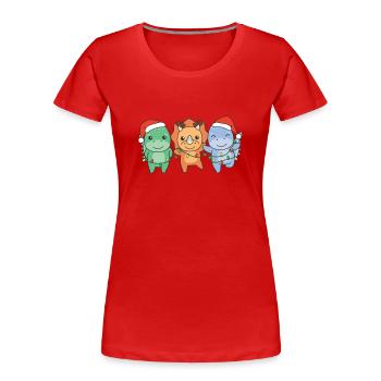 Dino Weihnachten Winter Tiere Dino - Frauen Premium Bio T-Shirt - Rot - Vorne - Mia (176cm)