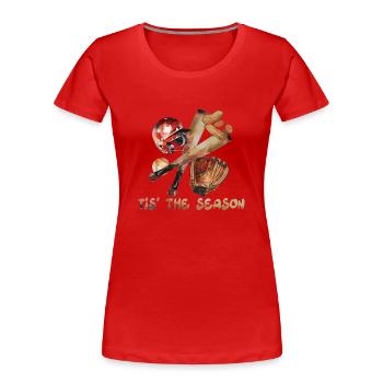 La saison Baseball Peanut Case Casque - T-shirt bio Premium Femme - rouge - Devant - Mia (176cm)