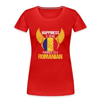 Happiness Is Being Married To A Romanian Patriotic - Frauen Premium Bio T-Shirt - Rot - Vorne - Mia (176cm)