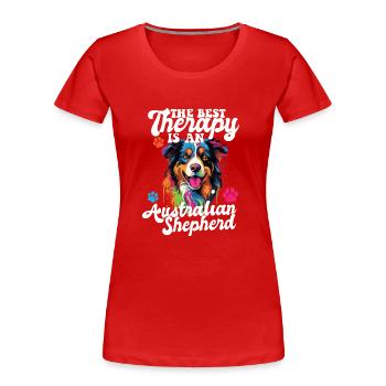 Australian Shepherd Pop Art & Dog Lover & Splash - Frauen Premium Bio T-Shirt - Rot - Vorne - Mia (176cm)