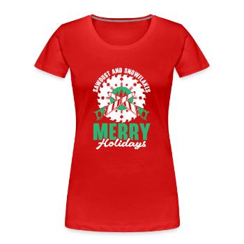 Keine Karies unter dem Mistelzweig Zahnärztliche W - Frauen Premium Bio T-Shirt - Rot - Vorne - Mia (176cm)