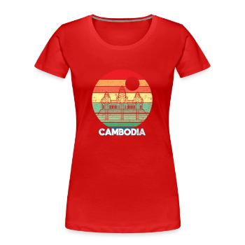 Cambodge Temple Khmer Vintage Palmiers I Cadeau - T-shirt bio Premium Femme - rouge - Devant - Mia (176cm)