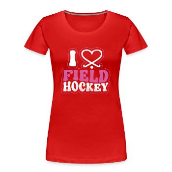 Field Hockey Heart I Love Field - Frauen Premium Bio T-Shirt - Rot - Vorne - Mia (176cm)