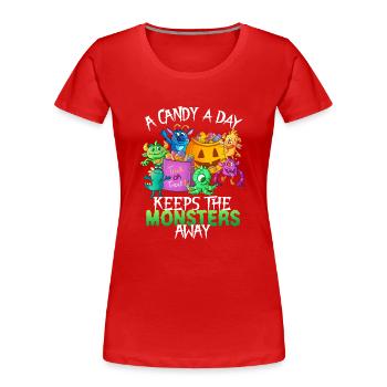 Un bonbon un monstre drôle d’Halloween - T-shirt bio Premium Femme - rouge - Devant - Mia (176cm)