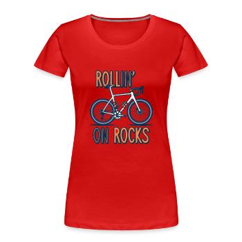 Gravel Bike Gravel Bikes Gravel Rollin On Rocks - Frauen Premium Bio T-Shirt - Rot - Vorne - Mia (176cm)