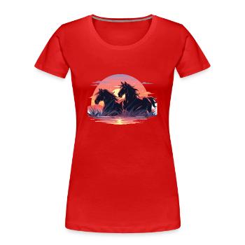 Pferde Sonnenuntergang Pferd Hengst Reiten - Frauen Premium Bio T-Shirt - Rot - Vorne - Mia (176cm)