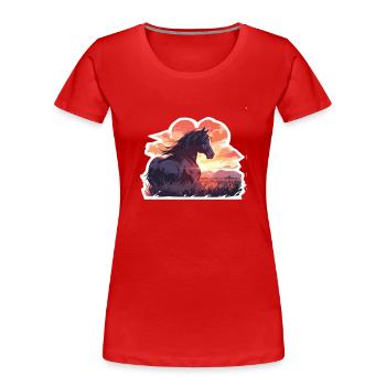Rappe Pferde Schwarzes Pferd Reiten Reiter - Frauen Premium Bio T-Shirt - Rot - Vorne - Mia (176cm)