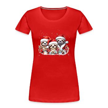 Faultier Familie Weihnachten, Mama, Papa, Baby Faultier Chris - Frauen Premium Bio T-Shirt - Rot - Vorne - Mia (176cm)