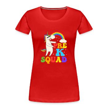 Pre-K Squad Flossing Unicorn 100th Day of School - Women's Premium Organic T-Shirt - red - Front - Mia (176cm)