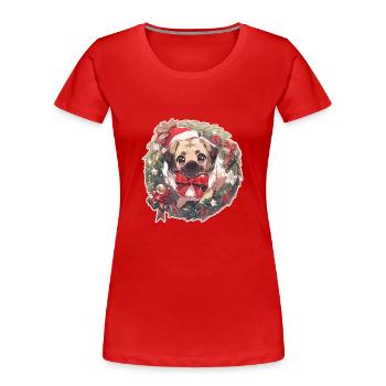 Pug Pug Dog Pug Christmas Pug Xmas - Women's Premium Organic T-Shirt - red - Front - Mia (176cm)
