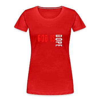 Chrétien - Dieu est noir et rouge - T-shirt bio Premium Femme - rouge - Devant - Mia (176cm)