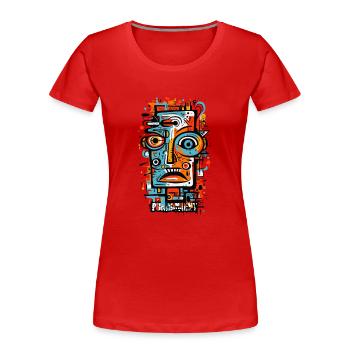 Die abstrakte Kunst abstrakter Gesichter - Frauen Premium Bio T-Shirt - Rot - Vorne - Mia (176cm)