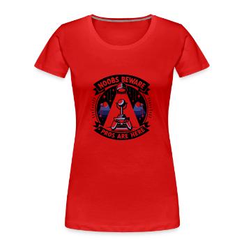 Noobs aufgepasst, Profis sind da - Frauen Premium Bio T-Shirt - Rot - Vorne - Mia (176cm)