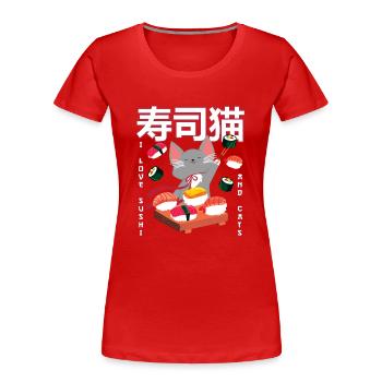 Drôle Anime Sushi Chat Japonais - T-shirt bio Premium Femme - rouge - Devant - Mia (176cm)