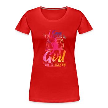 Field Hockey Watercolor I Know I - Frauen Premium Bio T-Shirt - Rot - Vorne - Mia (176cm)
