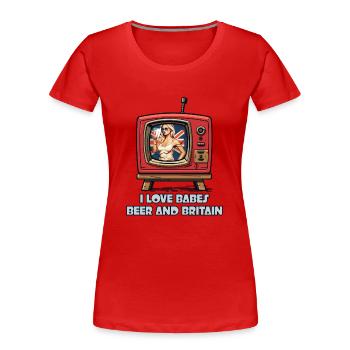 Ich liebe Babes, Bier und Großbritannien - Frauen Premium Bio T-Shirt - Rot - Vorne - Mia (176cm)