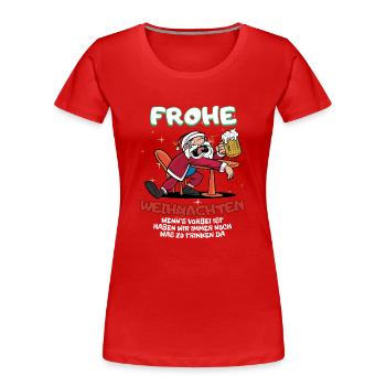 Lustiges Wichteln Frohe Weihnachten mit Getränke - Frauen Premium Bio T-Shirt - Rot - Vorne - Mia (176cm)