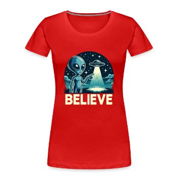 Funny Alien Alien Believe - Women's Premium Organic T-Shirt - red - Front - Mia (176cm)