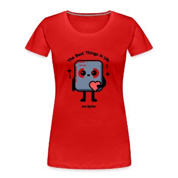 Die besten Dinge im Leben sind Bytes - Frauen Premium Bio T-Shirt - Rot - Vorne - Mia (176cm)
