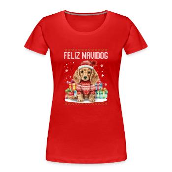 Cocker Spaniel Chien Feliz Navidog - Feliz Navidad - T-shirt bio Premium Femme - rouge - Devant - Mia (176cm)